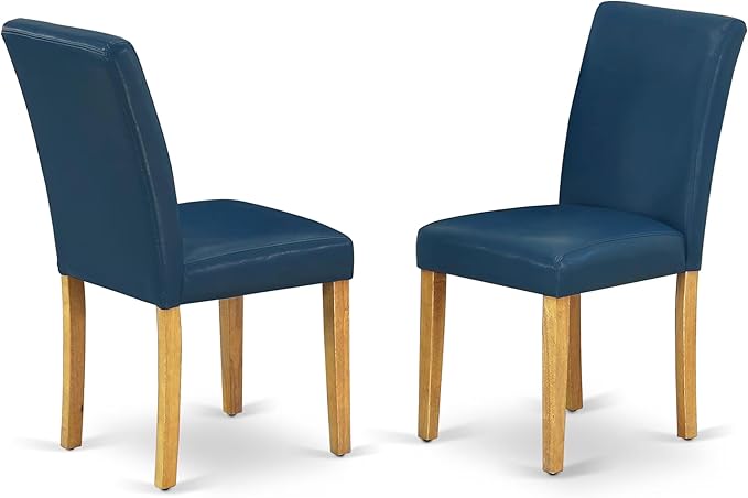East West Furniture ANAB5-OAK-55 5 Piece Dining Room Table Set Includes a Round Kitchen Table with Pedestal and 4 Oasis Blue Faux Leather Upholstered Parson Chairs, 36x36 Inch, Oak
