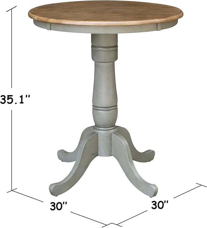 IC INTERNATIONAL CONCEPTS 30" Round Solid Wood Distressed Hickory/Stone Counter Height Table with 2 Stools