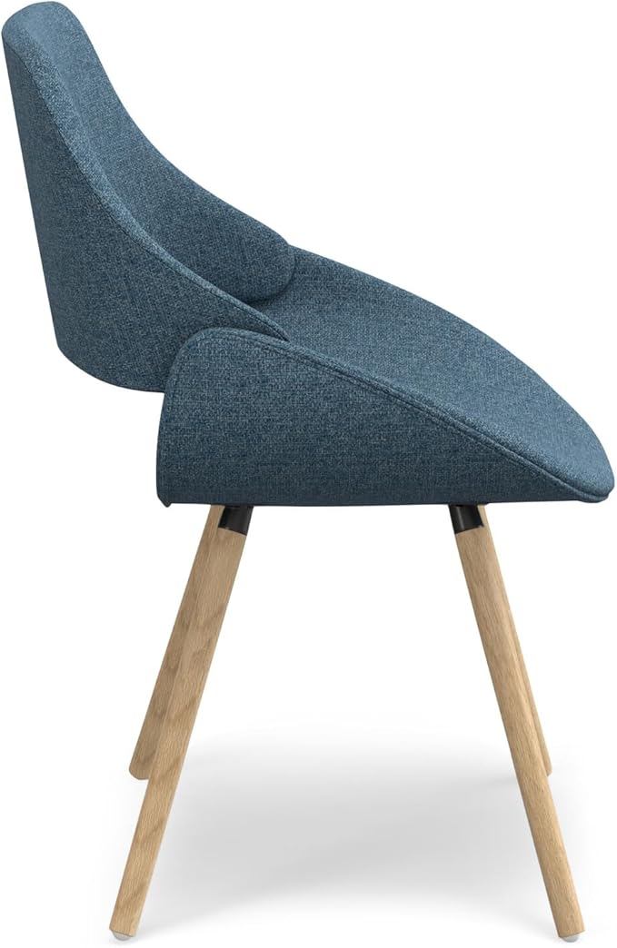 SIMPLIHOME Malden Dining Chair in Denim Blue Linen Look Fabric, 22.8 x 20.9 x 30.9 inches, Bentwood Design with Light Wood Legs for Dining Room