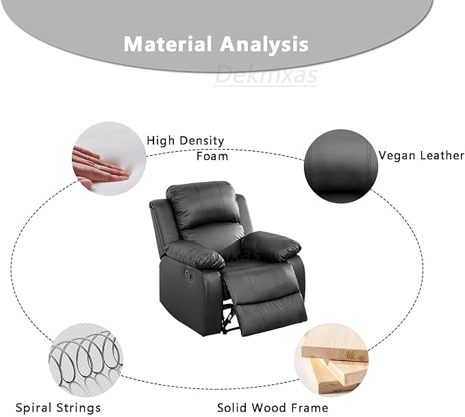 Modern Black Recliner Chair Bonded Leather Reclining Chair Home Theater Seating Living Room Furniture Manual Recliner Single Chair with Armrest & Lumbar Support for Home/Rv Car (Black, Chair)