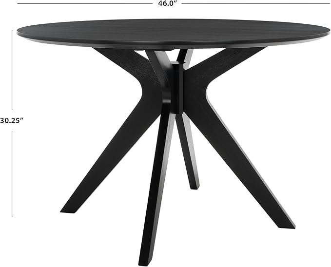 SAFAVIEH Couture Collection – Carolee Black 46-Inch Round Dining Table, Farmhouse Dining Table for Kitchen or Dining Room, Seats Up to 4 (SFV2134B)