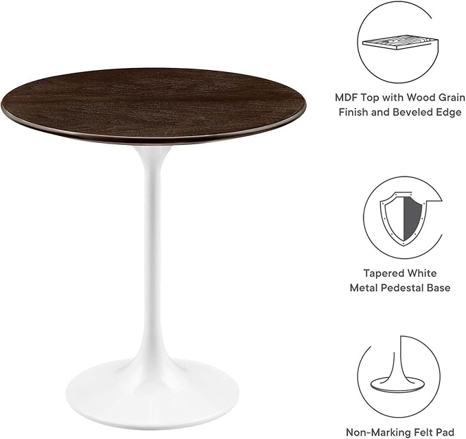 Modway Lippa Round 20" Wood Grain Mid-Century Modern Side Table, White Chevron Walnut