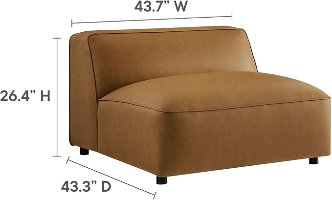Modway Auren Vegan Leather 3 Piece Modular Sofa in Camel - Faux Leather 3 Seater Couch - Comfy Mid Century Modern PU Leather Sofa for Living Room, Apartment, Loft