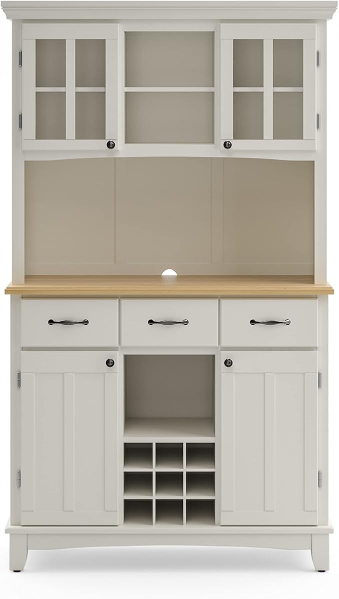Homestyles Buffet of Buffets Off-White Server with Hutch and Natural Wood Top