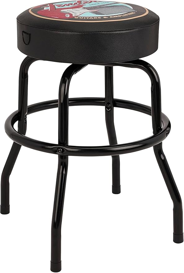 Fender Guitars & Amps Logo Swivel Barstool with Guitar Picks Pouch, Great Gifts for Dad, with 1 Year Limited Warranty, Simple Assembly, Black/Black, 24"