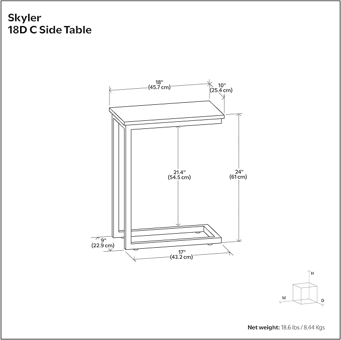 SIMPLIHOME Skyler Metal Table - 18 inch Wide Solid Iron C-Side Table with Genuine White Marble Top in Satin Gold, Contemporary Accent End Table for Living Room or Home Office with Slide-Under Design