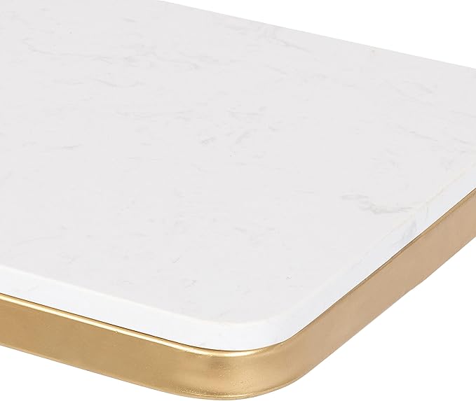 Kate and Laurel Credele Modern Glam Marble C-Table End Table; 12 x 19 x 27; White and Gold; Chic Contemporary TV Tray Table with Metal Legs And Cultured Marble Tabletop