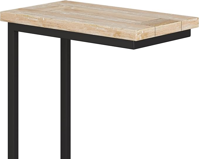 SIMPLIHOME Skyler C-Side Table - 18" Wide x 24" High Solid Mango Wood and Metal Slide-Under Table in Distressed White Wash, Industrial Accent Table for Living Room with Open Frame Design, Assembled