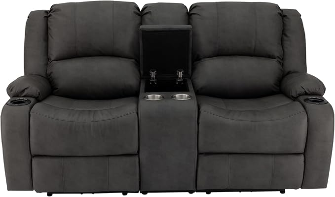RecPro Charles 70" Powered Double RV Wall Hugger Recliner Sofa | Loveseat | RV Furniture with Upgraded 2023 Fabric (Gunmetal)
