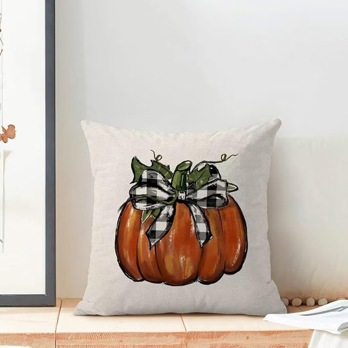 BETGINY Fall Pillow Covers 20X20 Inch Set of 2 Buffalo Plaid Fall Pumpkin Throw Pillow Covers Fall Decor Autumn Decorative Throw Pillow Cover Thanksgiving Decorations for Sofa Couch Home