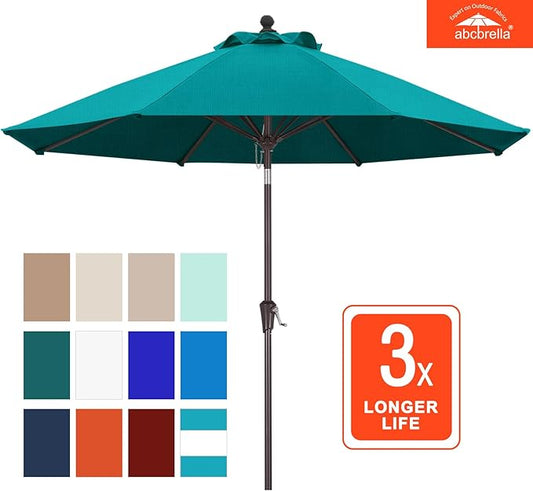 ABCCANOPY OLEFIN® 5-Year No Fading 9FT Patio Umbrella, Outdoor Table Umbrella with 8 Sturdy Ribs for Deck, Backyard, Yard (Crystal Blue)