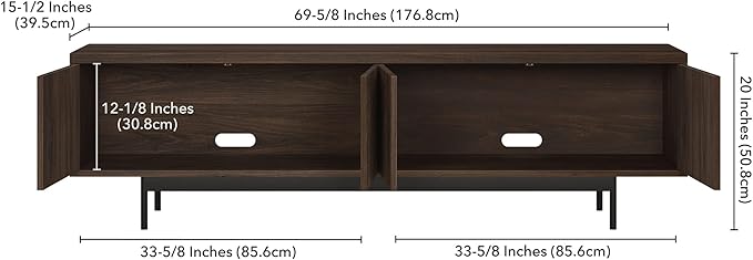 Henn&Hart Fluted TV Stand for TVs up to 75" with 2 Open-Concept Ribbed Storage Cabinets for Living Room, Family Room, or Office, Warm Brown