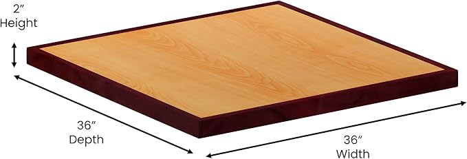 Flash Furniture 36'' Square 2-Tone High-Gloss Cherry / Mahogany Resin Table Top with 2'' Thick Drop-Lip