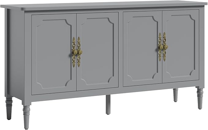 Sideboard with 4 Doors, Mid-Century Console Table with Adjustable Shelves, Accent Cabinet for Entryway, Living Room, Dining Room, Grey Wash-1