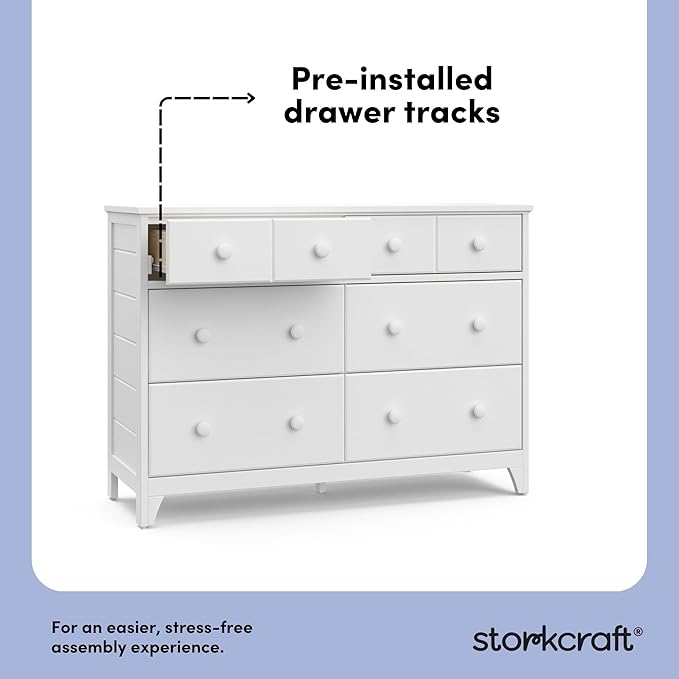 Storkcraft Moss 6 Drawer Dresser (White) – GREENGUARD Gold Certified Nursery Dresser, Safety-Focused Interlocking Drawer System, Chest of Drawers for Bedroom, Wood Craftsmanship