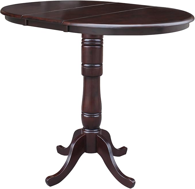 International Concepts 36-Inch Round Top Pedestal Table with 12-Inch Leaf, 42-Inch Bar Height, Rich Mocha