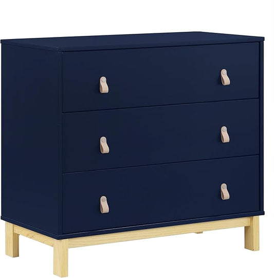 babyGap Legacy 3 Drawer Dresser with Leather Pulls and Interlocking Drawers by Delta Children, Navy/Natural