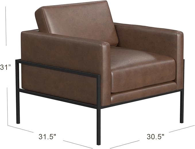HomePop Modern Metal Frame Accent Chair|Homepop Home Décor|Accent Chairs for Living Room & Bedroom - Brown Faux Leather
