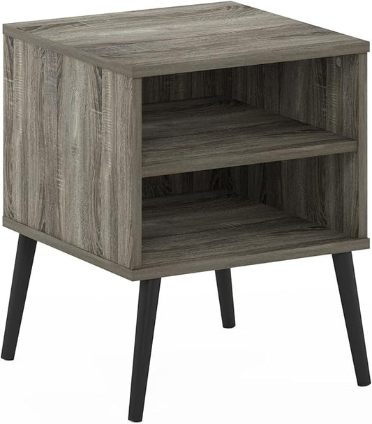 Furinno Claude Mid Century Style Nightstand with Wood Legs, 15.55 (D) x 15.55 (W) x 20.16 (H) inches, French Oak Grey