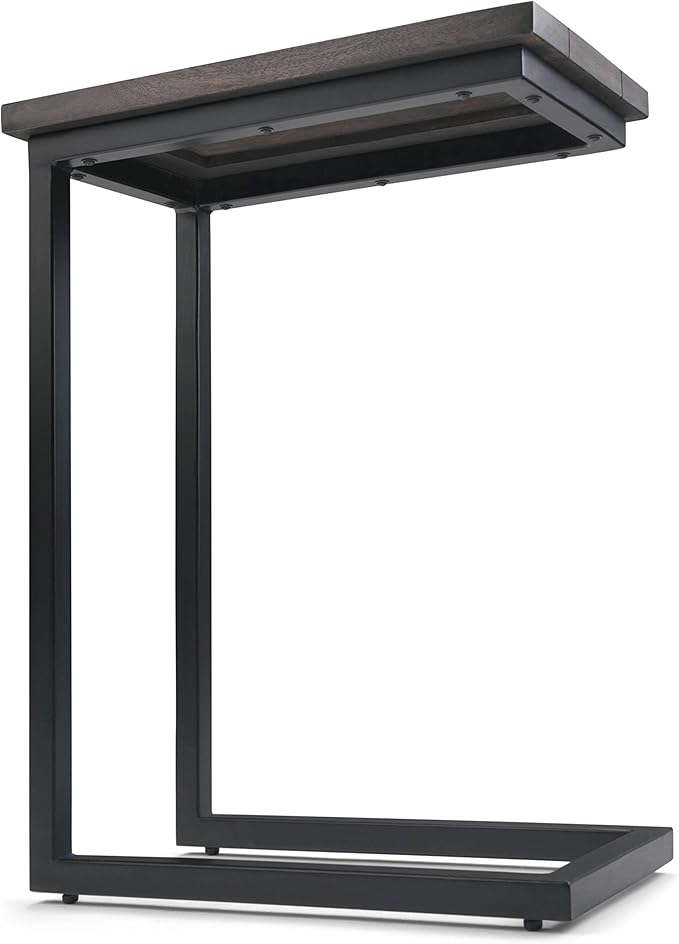 SIMPLIHOME Skyler C-Side Table - 18" Wide x 24" High Solid Mango Wood and Metal Slide-Under Table in Walnut Brown, Industrial Accent Table or End Table for Living Room with Open Frame, Assembled