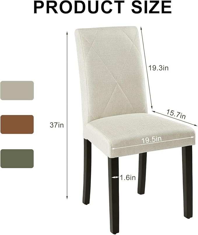 VECELO Upholstered Dining Chairs Set of 2, Modern Fabric and Solid Wood Legs & High Back for Kitchen/Living Room- Beige