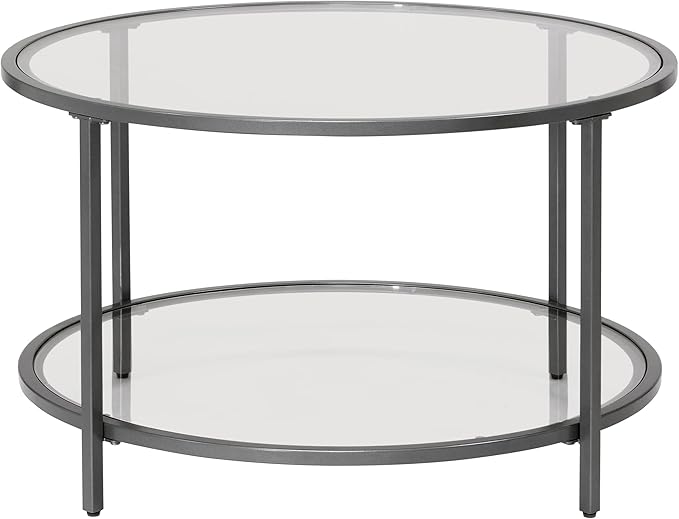 Camber Elite Metal and Glass Round Coffee Table, 28 Inches