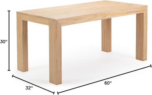 Plank+Beam 60 Inch Dining Table, Solid Wood Kitchen Table, Large Wooden Rectangular Dinner Table for Dining Room, Home Office, Living Room Furniture, Easy Assembly, Blonde Wirebrush