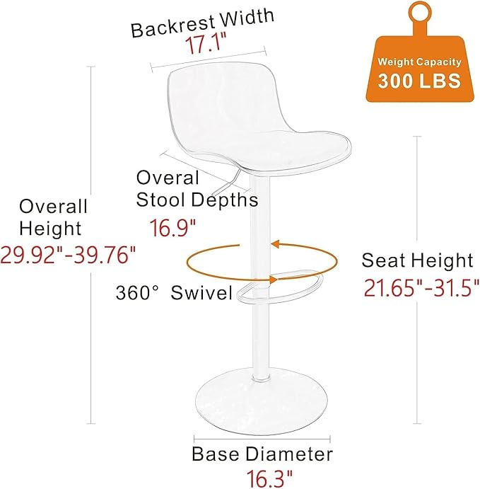 YOUNIKE Bar Stools Set of 2 Modern White PU Leather Counter Height Barstools, Swivel Adjustable Breakfast High Chairs with Back for Bar Counter and Kitchen Island