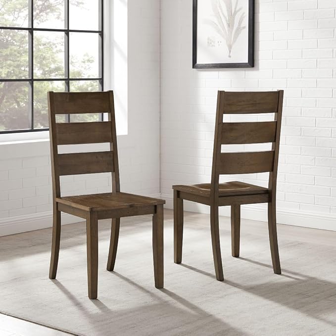 Crosley Furniture Joanna Modern Farmhouse Ladder Back Wood Dining Chairs Set of 2, Dark Oak