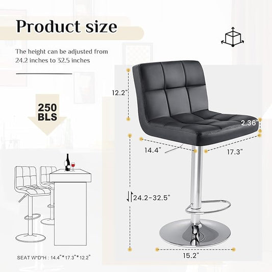 DUMOS Bar Stools Set of 4, 24 inch Counter Height Bar Stools, Upholstered Modern Kitchen Barstools with Metal Base, PU Leather Saddle Stools for Kitchen Island, Inky Black