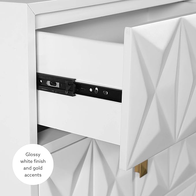 Linon Home Décor Sheerah Two Drawer Geo Texture White Nightstand, Gold