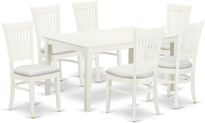 East West Furniture CAVA7-LWH-C 7 Piece Dining Room Table Set Consist of a Rectangle Wooden Table and 6 Linen Fabric Kitchen Dining Chairs, 36x60 Inch, Linen White