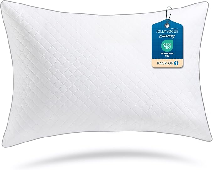 JOLLYVOGUE Queen Pillows, Oeko-Tex Certified Bed Pillows for Side, Back, and Stomach Sleepers - Medium Support Down Alternative Filling, Machine-Washable