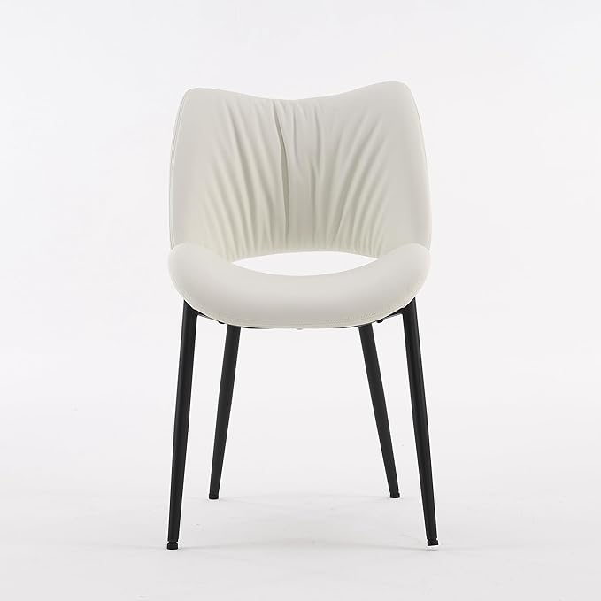 Rowill White Dining Chairs Set of 2, Upholstered Dining Room Chairs with Hollow Back, Faux Leather Kitchen Chairs for Dining, Mid Century Modern Dining Chair with Curved Seat