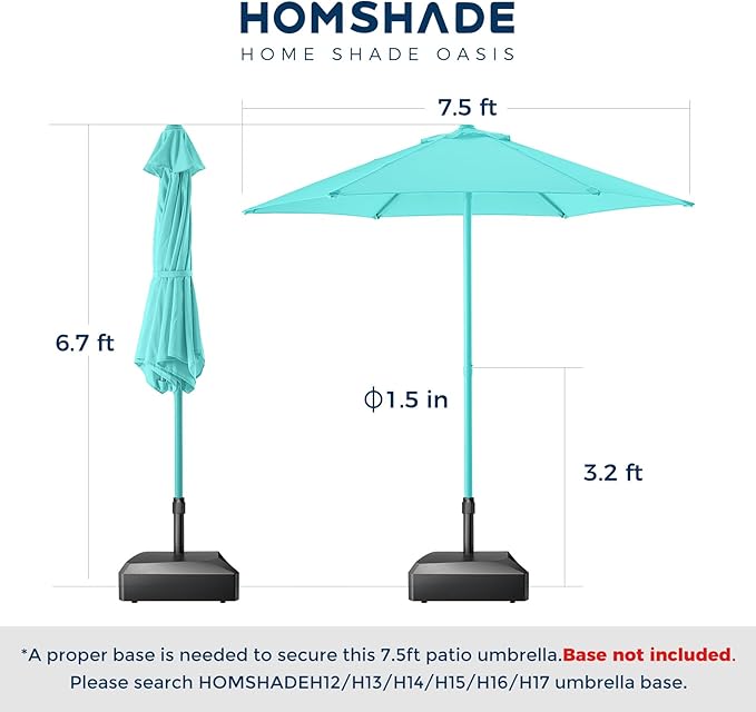 HOMSHADE Outdoor Patio Umbrella - Market Table Pool Deck Umbrella with Push Button Tilt, Crank, UPF50+ UV Protection and Sturdy Ribs, 3-Year Fade Resistance, 220GSM Solution-Dyed Fabric (No base)
