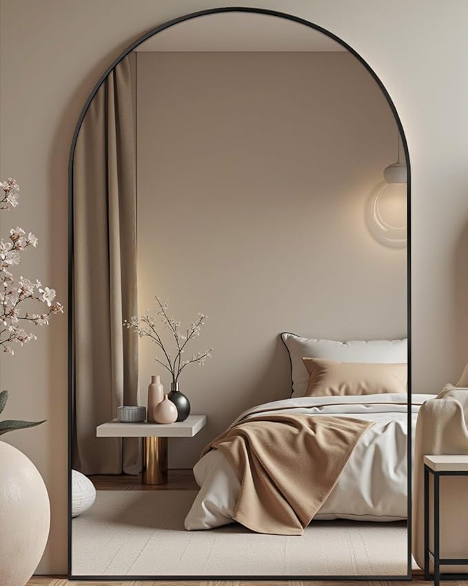 81"x41" Black Arched Full Length Mirror - Extra Large Floor/Wall Mounted, Shatterproof Glass & Aluminum Frame with Stand for Bedroom, Living Room, Entryway