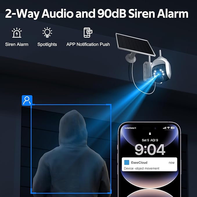 Solar Security Cameras Wireless Outdoor, 2K Pan/Tilt 360° WiFi Cameras for Home Security, Battery Powered Camera with Spotlights, Color Night Vision,Siren,Human Detection,Support 5G&2.4GHz Dual WiFi