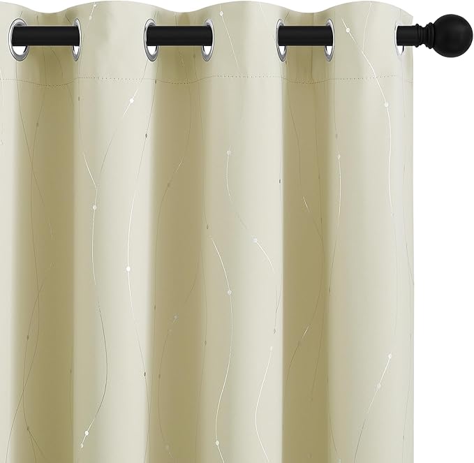 NICETOWN Bedroom Room Darkening Curtains - Triple Weave Microfiber Grommet Top Thermal Insulated Solid Room Darkening Panels/Drapes for Kid's Room (Beige, 1 Pair, 52 inches by 95 Inch)