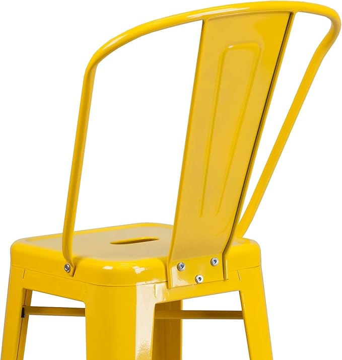 Flash Furniture Commercial Grade 30" High Yellow Metal Indoor-Outdoor Barstool with Removable Back