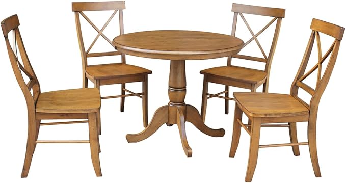 IC INTERNATIONAL CONCEPTS 36" Round Top Pedestal Ext Table with 12" Leaf and 4 X-Back Rta Chairs