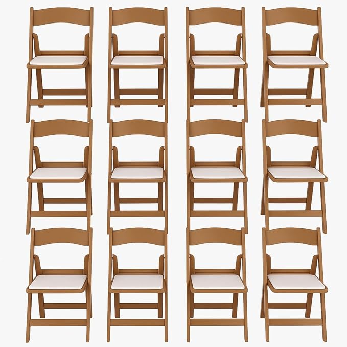 BTEXPERT Resin Folding Chair Vinyl Padded Seat Indoor Outdoor Lightweight Set for Home Event Party Picnic Kitchen Dining Church School Weddings Set of 12 Natural Chestnut