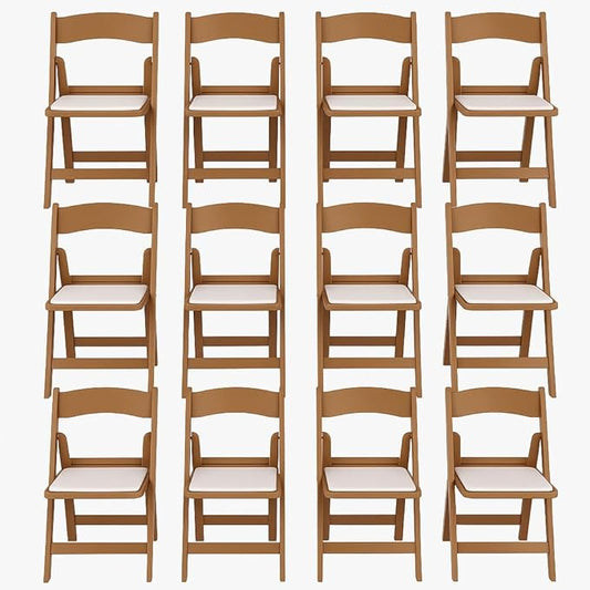 BTEXPERT Resin Folding Chair Vinyl Padded Seat Indoor Outdoor Lightweight Set for Home Event Party Picnic Kitchen Dining Church School Weddings Set of 12 Natural Chestnut