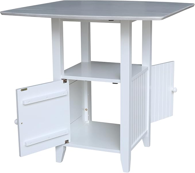 IC INTERNATIONAL CONCEPTS Dual Drop Leaf White Wood Bistro Table Counter Height with Storage
