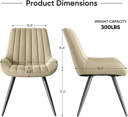 Nalupatio Modern Dining Chairs Set of 2, Comfy Dining Room Chairs with Thick Cushions, Upholstered Fabric Kitchen Side Chairs with Metal Legs, Khaki