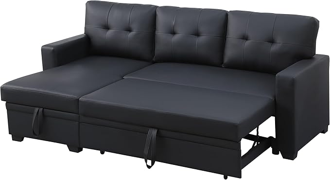 Ball & Cast L-Shape Reversible Sectional Sleeper Sofa Bed 4 in 1 Pull Out Couch with Storage Chaise & Removable Back Cushions,Convertible Sleeper Corner Couch Pull-Out Sofa Bed for Living Room,Office