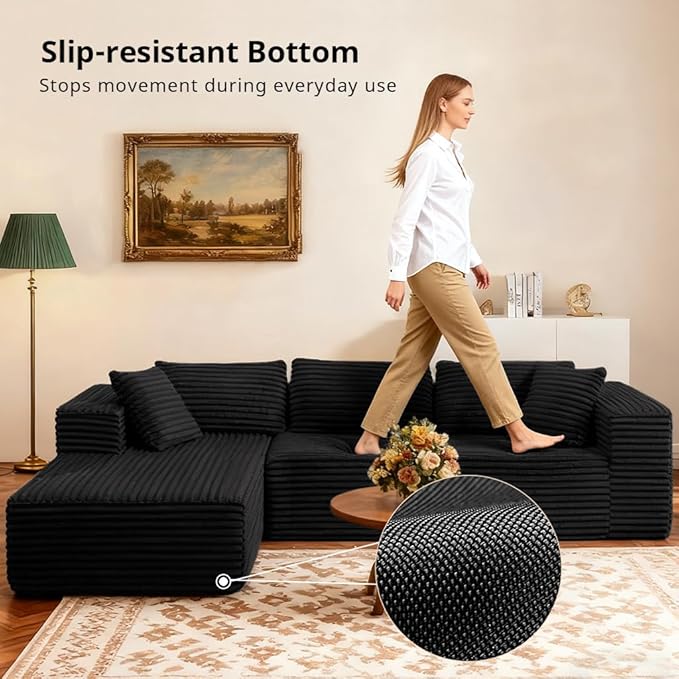 COMHOMA 105”Modular Sectional Sofa with Deep Seat,Cloud Upholstered L-Shape Couch Wide Arms Corduroy Fabric High-Density Foam Chaise Lounge for Living Room No Assembly Required