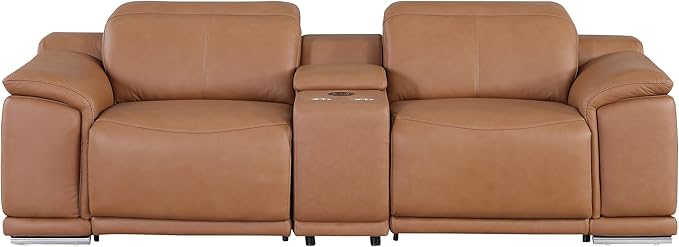 BlackJack Furniture Venice Top Grain Italian Leather Power Recline Loveseat Sofa - 93" Theater Seating Modern Couch for Living Room Apartment Lounge Home with Adjustable Headrests & USB Port, Cognac