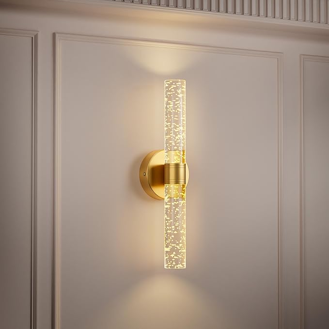 Gold Battery Operated Wall Sconce, 13000mAh Rechargeable Wall Light with Remote Control, 15 Color Dimmable Wireless Wall Lamp for Bedroom Living Room Hallway Party Decor, Crystal Wall Sconce
