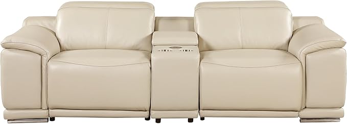 BlackJack Furniture Venice Top Grain Italian Leather Power Recline 8 Piece 5 Seater Sofa - 134" Theater Seating Modern Couch for Living Room Apartment with Adjustable Headrests & USB Port, Beige
