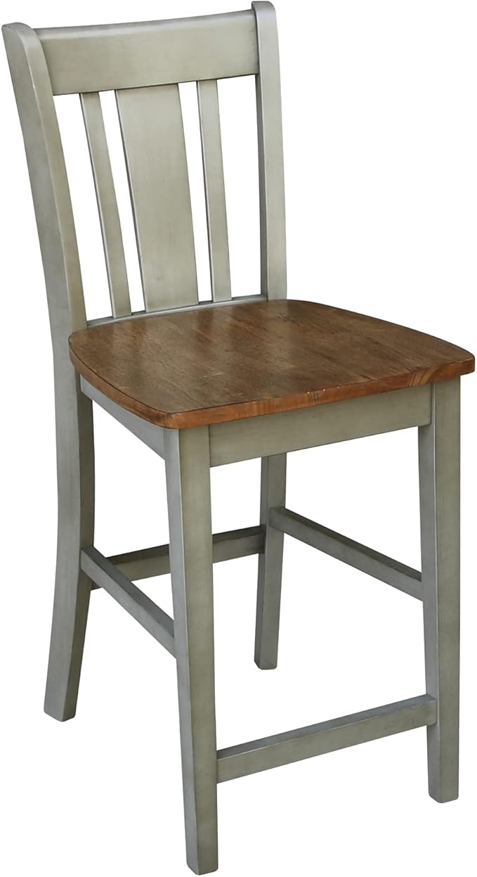 IC INTERNATIONAL CONCEPTS 30" Round Solid Wood Distressed Hickory/Stone Counter Height Table with 2 Stools